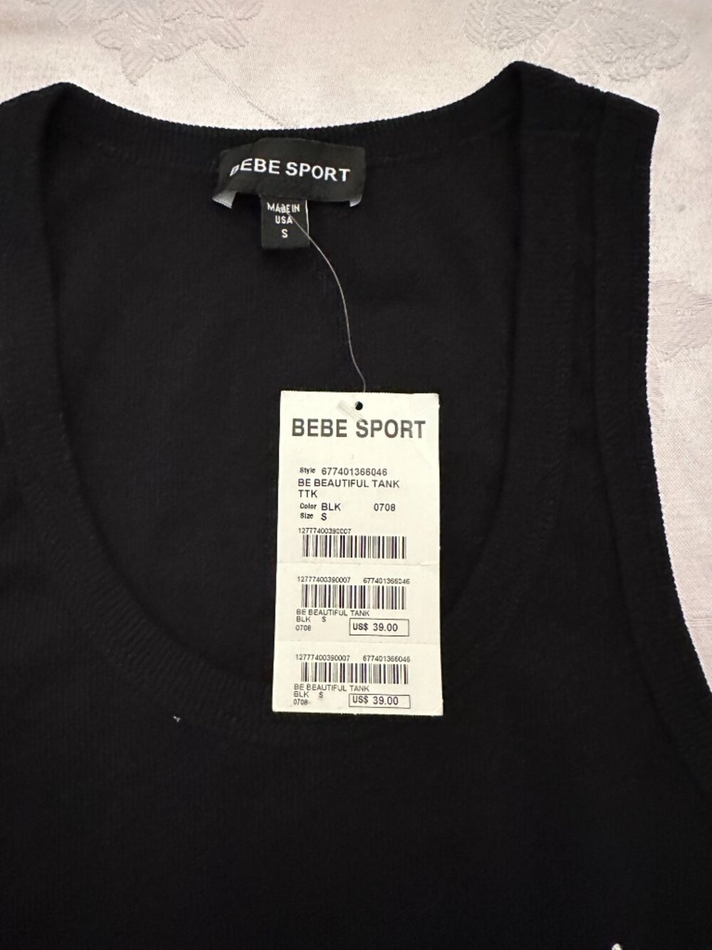 NWT Rare bebe Sport Be Beautiful Black Rhinestone Graphic Tank Y2K S - Picture 5 of 5